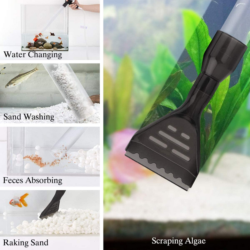 Zivju tvertņu tīrītājs, 5 in1 akvārija grants tīrītājs ūdens mainītājs ātrai ūdens maiņai/smilšu mazgāšanai/fekāliju uzsūkšanai/smilšu grābšanai
