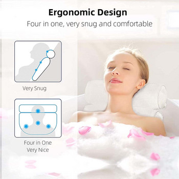 Yinzam Spa Bathtub Cushion Bath Pillow, 6 вендузи за машинно пране Мек ергономичен душ за къпане 4D мрежести възглавници за домашна вана