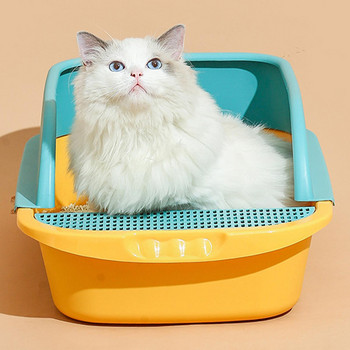 Κουτί απορριμμάτων γάτας με υψόμετρο δίσκου, φορητό κουτί άμμου εύκολου καθαρισμού Ημι-κλειστή τουαλέτα κατοικίδιων για γατάκι ταξιδιού
