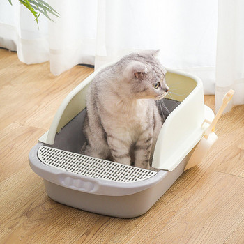 Κουτί απορριμμάτων γάτας με υψόμετρο δίσκου, φορητό κουτί άμμου εύκολου καθαρισμού Ημι-κλειστή τουαλέτα κατοικίδιων για γατάκι ταξιδιού