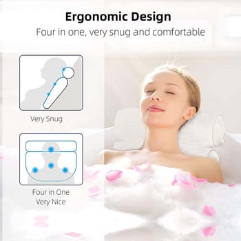 Възглавница за вана за домашно спа, 6 вендузи за машинно пране Мек ергономичен душ за къпане 4D мрежести възглавници за домашна вана
