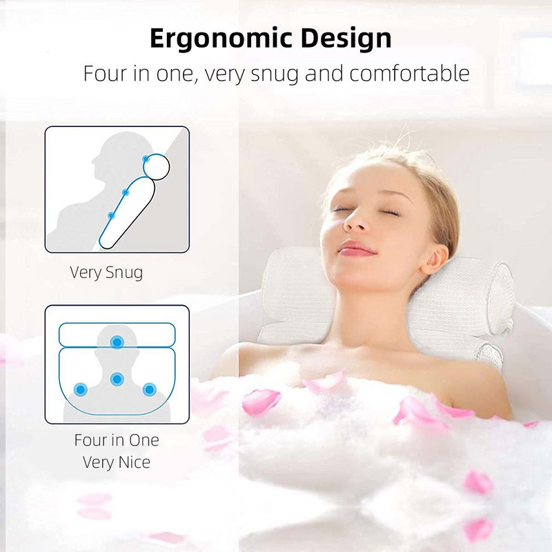 Jastuk za kućnu spa kadu, 6 vakuumskih čašica koje se mogu prati u perilici, mekani ergonomski tuš za kupanje 4D mrežasti jastuci za kućnu kadu