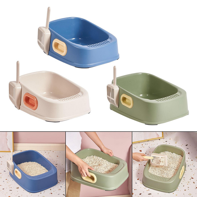 Kaķu pakaišu kaste Pakaišu paplāte Viegli notīriet nelīpošu pakaišu pannu ar pakaišu karoti Dziļās tualetes kaķu tualetes smilšu kaste