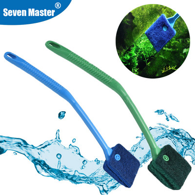 Double Side Fish Tank Brush Cleaner Scrubbers Aquarium Long Handle Clean Glass Sponge Cleaning Tool