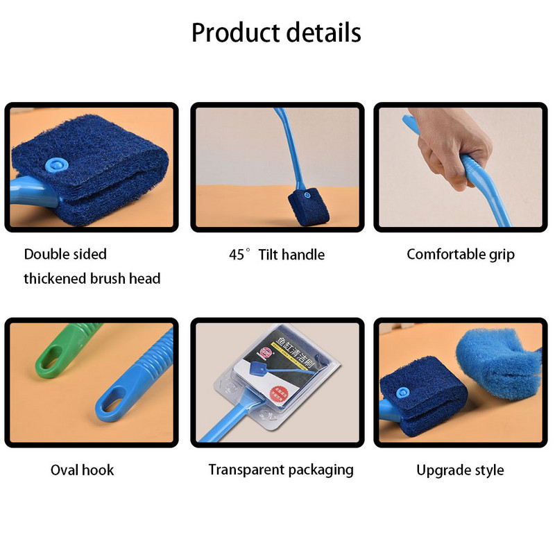 Dvipusis žuvų bako šepetėlio valiklis Akvariumo ilgas rankenos švaraus stiklo kempinės valymo įrankis