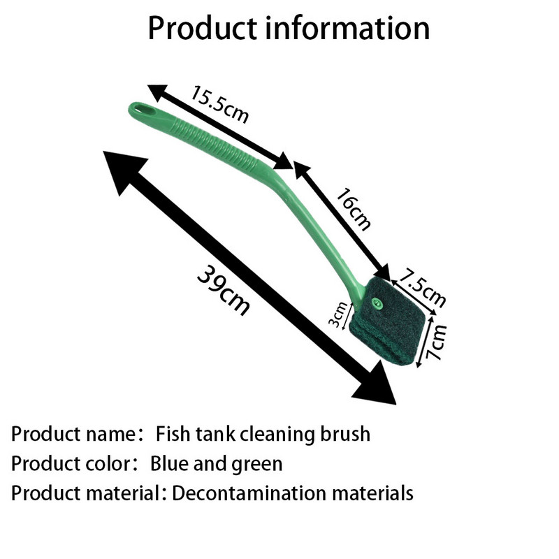 Dvipusis žuvų bako šepetėlio valiklis Akvariumo ilgas rankenos švaraus stiklo kempinės valymo įrankis