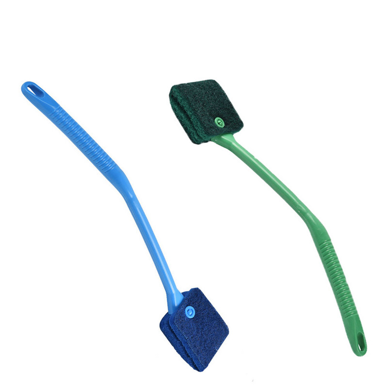 Dvipusis žuvų bako šepetėlio valiklis Akvariumo ilgas rankenos švaraus stiklo kempinės valymo įrankis