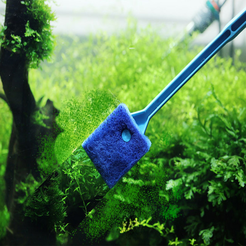 Dvipusis žuvų bako šepetėlio valiklis Akvariumo ilgas rankenos švaraus stiklo kempinės valymo įrankis