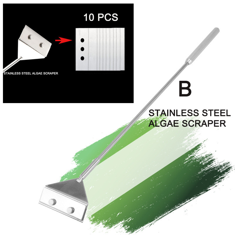 ZRDR 10 gab akvārija tīrīšanas instrumenta asmens, zivju tvertņu aļģu noņemšanas skrāpju piederumi, 25cm metāla klaņi