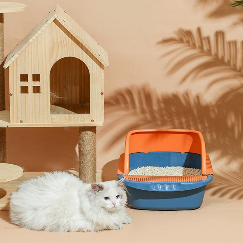 Kaķu pakaišu kaste paaugstina daļēji atvērtas tualetes mājdzīvnieku tīrai smilšu kastei ar bezmaksas lāpstu Kaķu elpojošs kaķu mājas kaķu piegādātāji