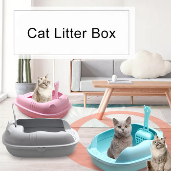 Κουτί απορριμάτων γατών Λεκάνη τουαλέτας κατοικίδιων ζώων Ημίκλειστο Sandbox Λεκάνη μπάνιου καθαρισμού γάτας Anti Splash Πλαστικό δοχείο για απορρίμματα γάτας με κουτάλι
