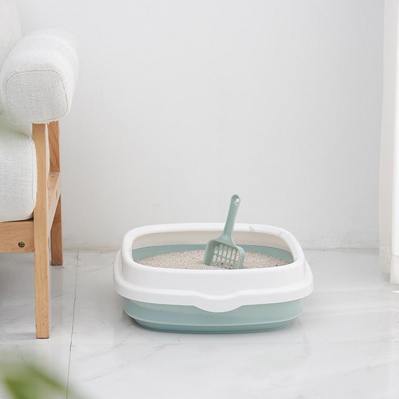 1 set WC za kućne ljubimce Noćna posuda Kutija za mačji pijesak Posuda za pse mačke s lopaticom WC pribor Teddy Pseći WC protiv prskanja Kućni plastični pješčanik