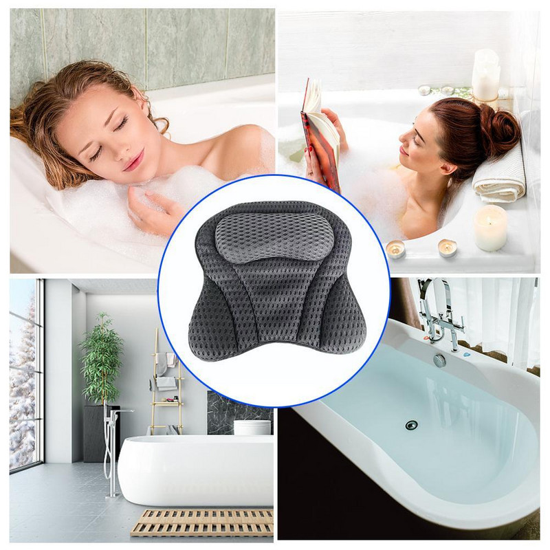 4d mekani sivi masažni jastuk za kupanje s usisnim leđima Spa alat za opuštanje Jastuk za vrat Vruće šalice za kupanje Spužvasta O8a4