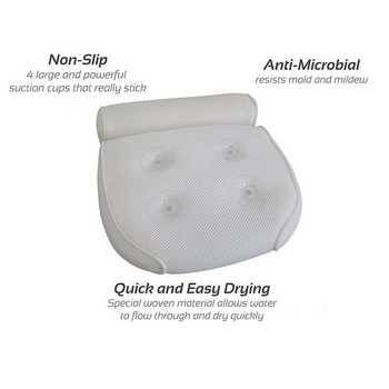 Дишаща 3D мрежеста спа възглавница за баня с вендузи Спа възглавница за баня Мека водоустойчива опора за шията и гърба Аксесоари за баня