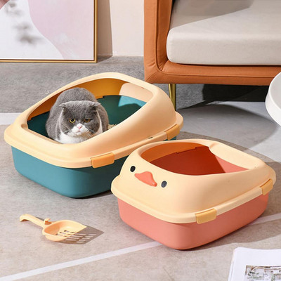 1 set cutie de gunoi pentru pisici semi-inchis spatiu mare in forma de desene animate cutie de gunoi pentru pisici cu lingura pentru așternut Accesorii pentru animale de companie