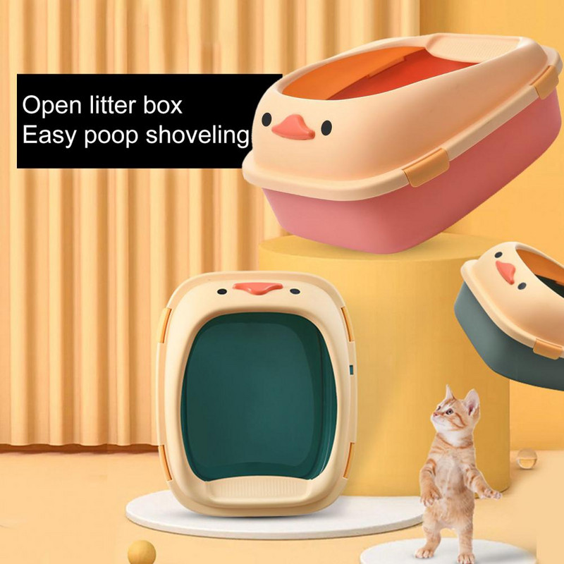 1 set poluzatvorene ladice za mačji pijesak velikog prostora u crtanom obliku Kutija za mačji pijesak s lopaticom za pijesak Potrepštine za kućne ljubimce