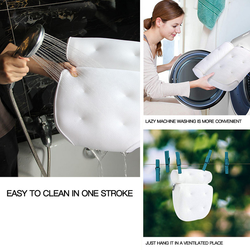 3D mrežasti jastuci za spa Jastuk za kadu Spa Jastuk za kupanje Neklizajući jastuk za naslon za glavu za kadu s vakuumskim čašicama za vrat i leđa Kupaonski pribor