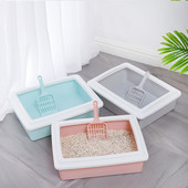 Liela telpa, daļēji slēgta kaķu pakaišu kaste Maza karote kaķu tīrīšanai Plastmasas izsmidzināma tualetes kaste Taisnstūra kaķu pakaišu kaste