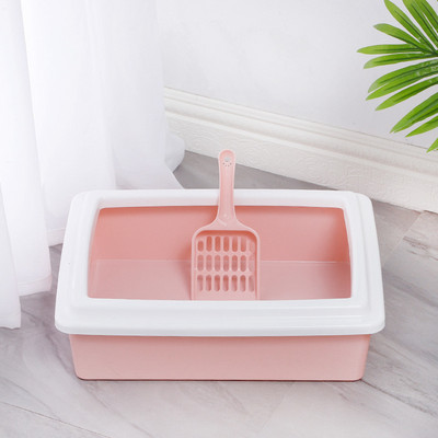 Liela telpa, daļēji slēgta kaķu pakaišu kaste Maza karote kaķu tīrīšanai Plastmasas izsmidzināma tualetes kaste Taisnstūra kaķu pakaišu kaste