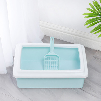 Liela telpa, daļēji slēgta kaķu pakaišu kaste Maza karote kaķu tīrīšanai Plastmasas izsmidzināma tualetes kaste Taisnstūra kaķu pakaišu kaste