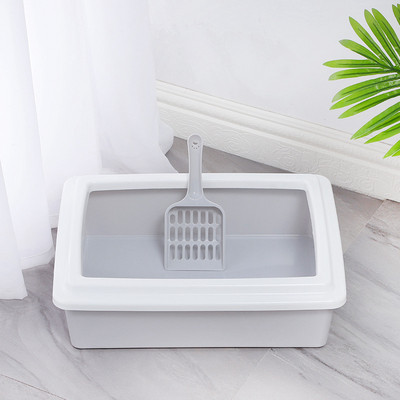 Liela telpa, daļēji slēgta kaķu pakaišu kaste Maza karote kaķu tīrīšanai Plastmasas izsmidzināma tualetes kaste Taisnstūra kaķu pakaišu kaste