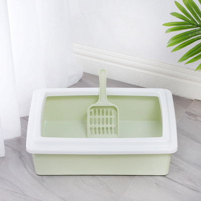Liela telpa, daļēji slēgta kaķu pakaišu kaste Maza karote kaķu tīrīšanai Plastmasas izsmidzināma tualetes kaste Taisnstūra kaķu pakaišu kaste