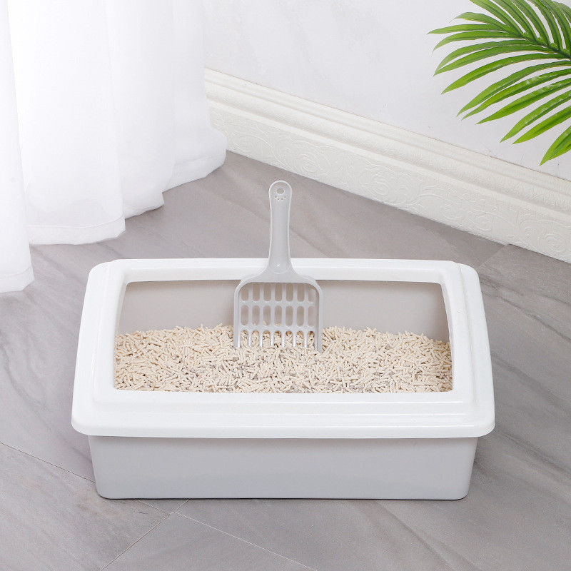 Liela telpa, daļēji slēgta kaķu pakaišu kaste Maza karote kaķu tīrīšanai Plastmasas izsmidzināma tualetes kaste Taisnstūra kaķu pakaišu kaste