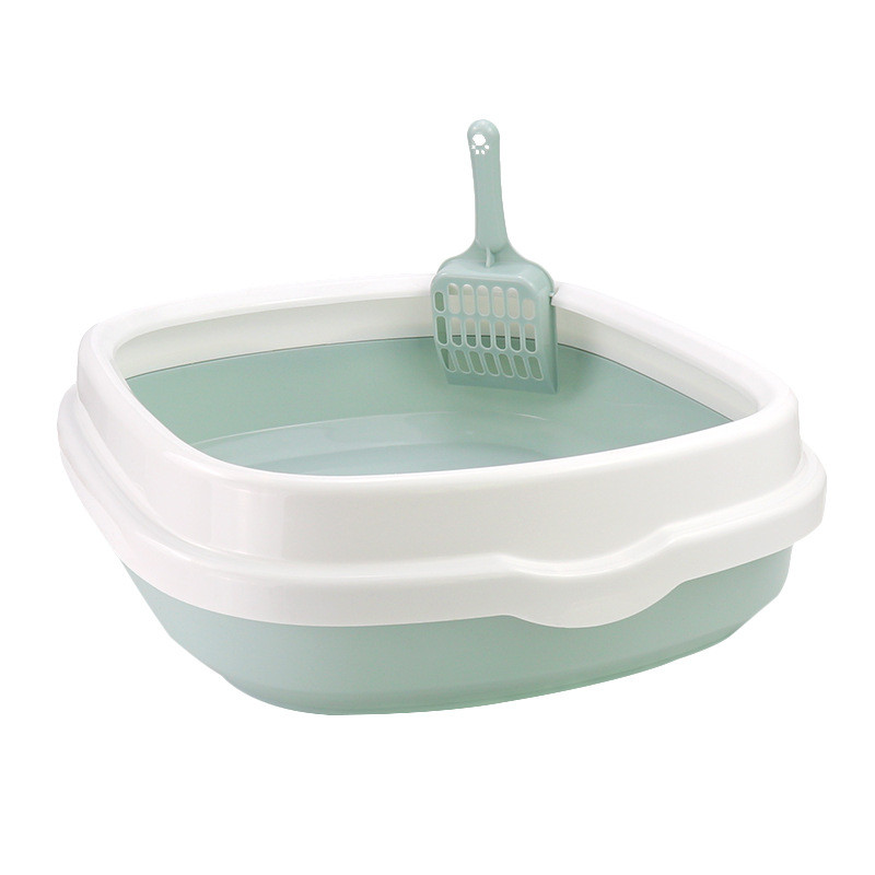 Mājdzīvnieku kaķu pakaišu kaste daļēji slēgta žoga noņemama pakaišu kaste Vienkāršība atvērta kaķu tualetes pakaišu kaste pret šļakatām Sūtīt pakaišu lāpsta