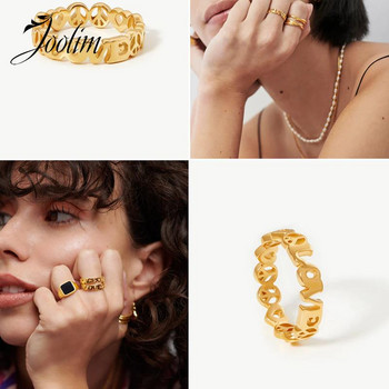 Joolim High End Χρυσό Φινίρισμα Μη Αμαυρωμένο & Αδιάβροχο Hollow Love Peace Rings Trendy για γυναίκες Κοσμήματα από ανοξείδωτο χάλυβα Χονδρική