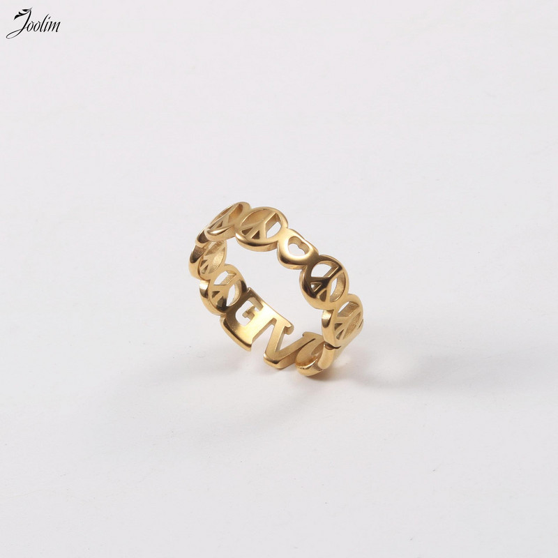 Joolim High End Gold Finish Non Tarnish & Waterproof Hollow Love Peace Prsteni Trendy za žene Veleprodaja nakita od nehrđajućeg čelika