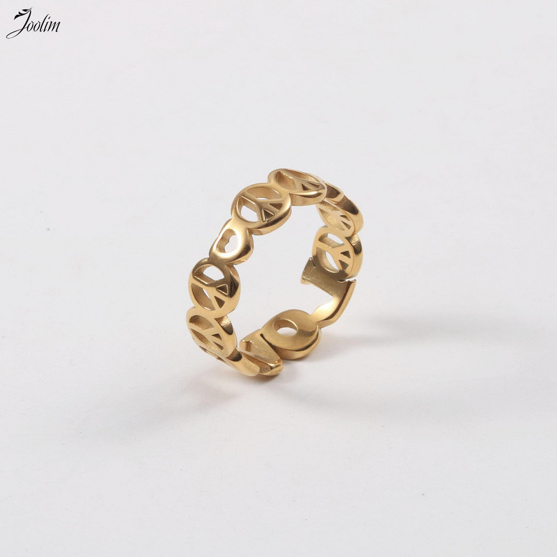 Joolim High End Gold Finish Non Tarnish & Waterproof Hollow Love Peace Prsteni Trendy za žene Veleprodaja nakita od nehrđajućeg čelika