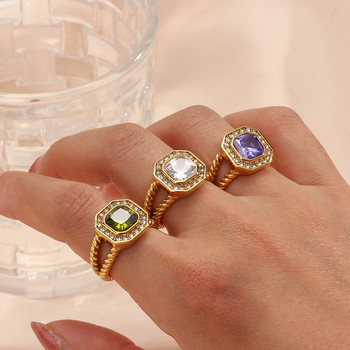 Ретро цветни AAA Цирконови кристални естетични пръстени Бижута за жени Луксозни пръстени от неръждаема стомана с позлатено завъртане на пръсти