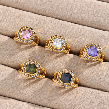 Ρετρό πολύχρωμα δαχτυλίδια Ζιργκόν ΑΑΑ αισθητικά κοσμήματα για γυναίκες Πολυτελή επιχρυσωμένα δαχτυλίδια από ανοξείδωτο ατσάλι