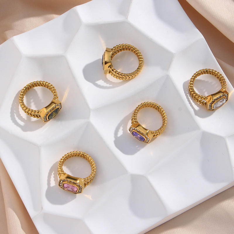 Retro šareni AAA cirkonski kristalni estetski prstenovi Nakit za žene Luksuzno pozlaćeno prstenje od nehrđajućeg čelika na okretne prste