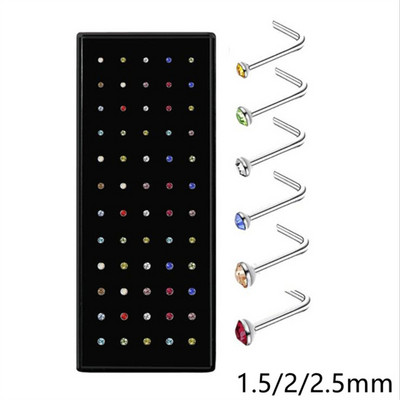 60 gab. 1,5/2/2,5 mm kalnu kristāla nerūsējošā tērauda pīrsings, izliekts degungals, gredzeni, sieviešu rotaslietas, taisni starpsienas auskari