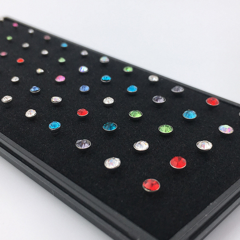 60 gab. 1,5/2/2,5 mm kalnu kristāla nerūsējošā tērauda pīrsings, izliekts degungals, gredzeni, sieviešu rotaslietas, taisni starpsienas auskari