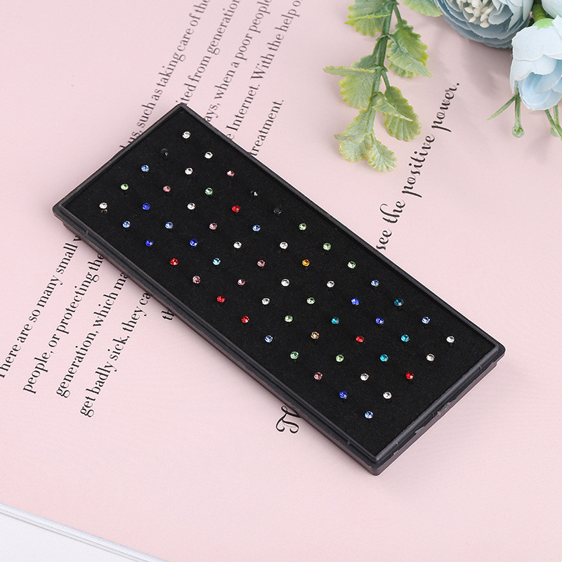 60 gab. 1,5/2/2,5 mm kalnu kristāla nerūsējošā tērauda pīrsings, izliekts degungals, gredzeni, sieviešu rotaslietas, taisni starpsienas auskari