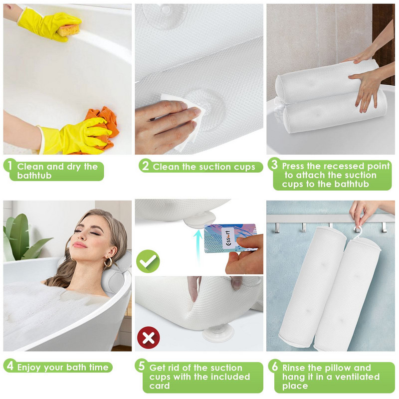 Mekani 3D SPA protuklizni jastuk za kadu s vakuumskim čašicama Kadica za kupanje Potpora za vrat Naslon za glavu Jastuci Jastuci Kupaonski pribor Podebljani