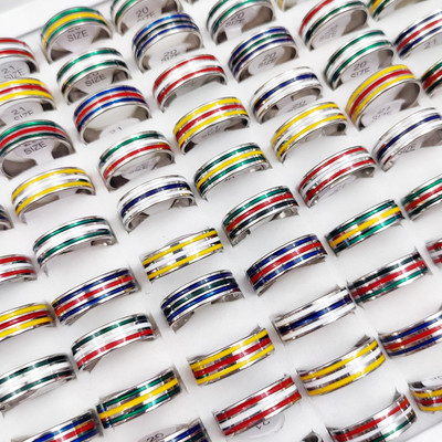 20 kom/lot trendi klasični prugasti prstenovi od nehrđajućeg čelika za muškarce žene kombinirani dizajn modni šarm 6 mm geometrijski nakit poklon za zabavu