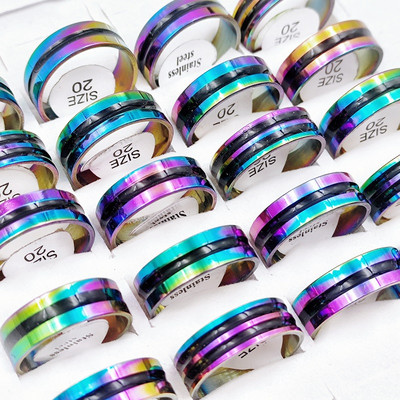 20 kom/lot trendi klasični prugasti prstenovi od nehrđajućeg čelika za muškarce žene kombinirani dizajn modni šarm 6 mm geometrijski nakit poklon za zabavu