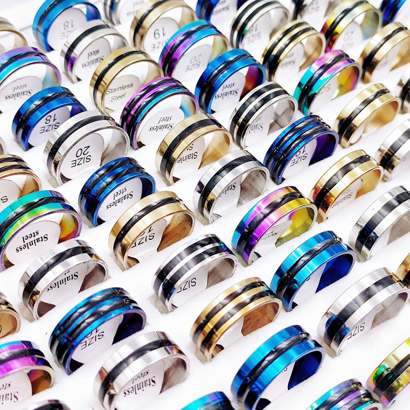 20 kom/lot trendi klasični prugasti prstenovi od nehrđajućeg čelika za muškarce žene kombinirani dizajn modni šarm 6 mm geometrijski nakit poklon za zabavu