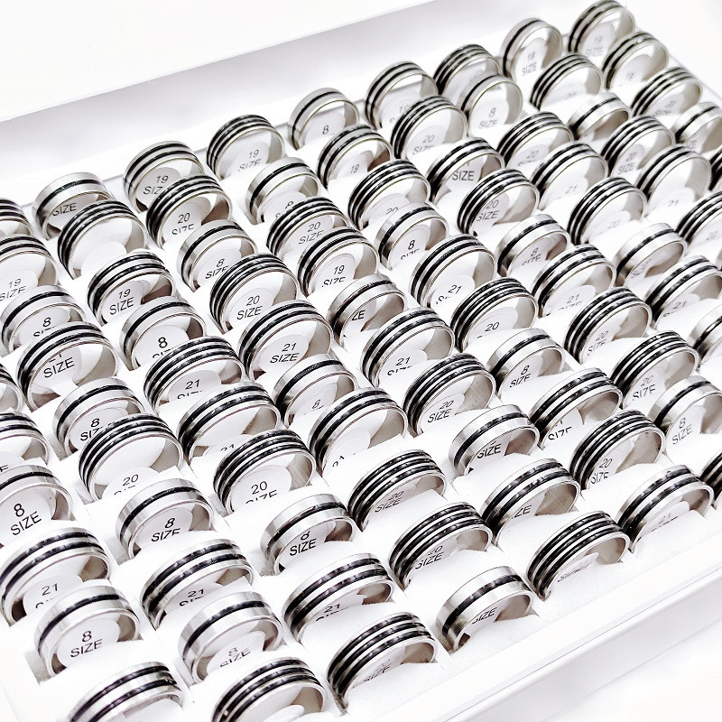 20 kom/lot trendi klasični prugasti prstenovi od nehrđajućeg čelika za muškarce žene kombinirani dizajn modni šarm 6 mm geometrijski nakit poklon za zabavu