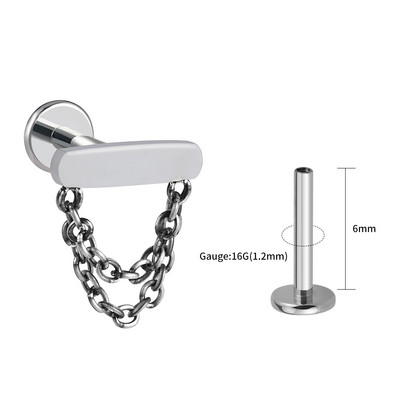 Desni veliki ASTM F136 dvostruki lančići od titana, naušnica s šipkom s kićankama, naušnica s unutarnjim navojem Helix hrskavica Tragus Monroe piercing