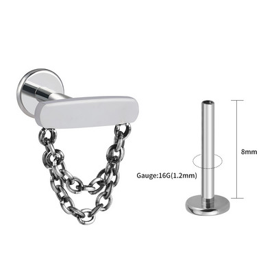 Desni veliki ASTM F136 dvostruki lančići od titana, naušnica s šipkom s kićankama, naušnica s unutarnjim navojem Helix hrskavica Tragus Monroe piercing