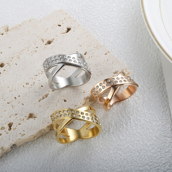 8-10 голям размер пръстен луксозен златен цвят пресичат кубичен цирконий блестящи кристални пръстени пръсти мода неръждаема стомана за жени мъже