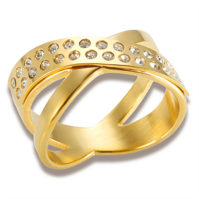 8-10 liela izmēra gredzens luksusa zelta krāsā krustojas kubiskā cirkonija spīdīgs kristāla pirkstu gredzeni modes nerūsējošais tērauds sievietēm vīriešiem