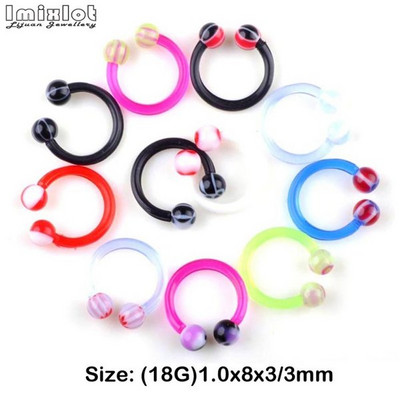 20GAB Krāsaini silikona ķermeņa pīrsingi rotaslietas pakavs starpsienas pīrsings deguna lūpu gredzens auss skrimslis spirālveida pīrsings auskari