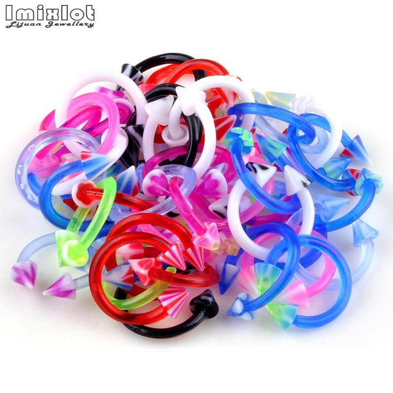 20GAB Krāsaini silikona ķermeņa pīrsingi rotaslietas pakavs starpsienas pīrsings deguna lūpu gredzens auss skrimslis spirālveida pīrsings auskari