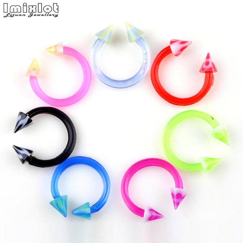 20GAB Krāsaini silikona ķermeņa pīrsingi rotaslietas pakavs starpsienas pīrsings deguna lūpu gredzens auss skrimslis spirālveida pīrsings auskari