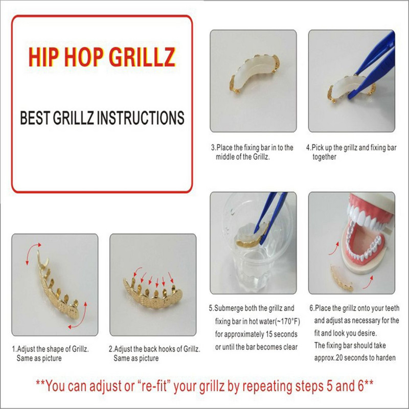 Nakit Gangsta Party Smiješni nakit Rhinestone Hip Hop Teeth Grillz Pojedinačne kopče Grillz Kapice za zube Gornji i donji Grillz